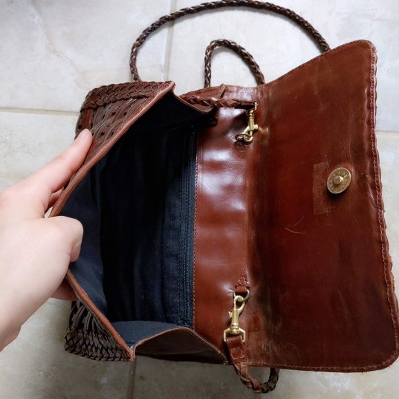 Vintage Made in Brazil Woven Leather Convertible Crossbody Purse Clutch - Picture 5 of 7